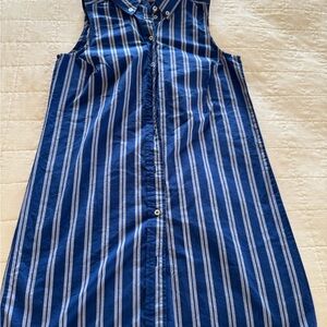 Mango Blue and White Striped Collared Summer Dress